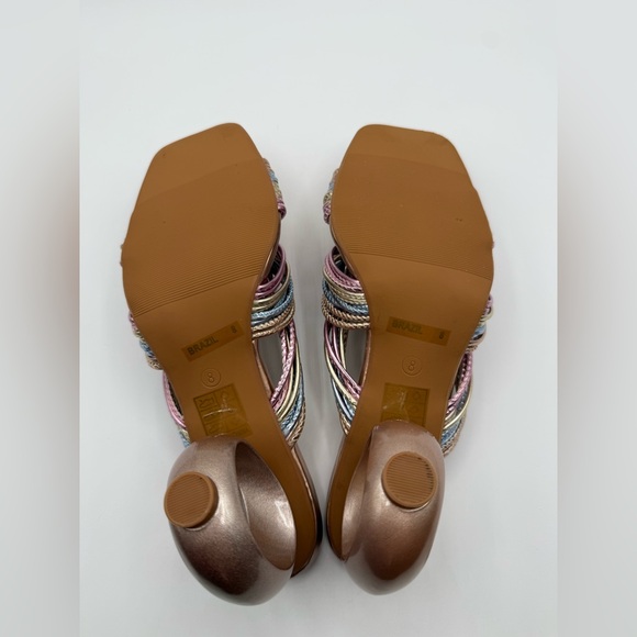 NINETY UNION Knotted STRAPPY SANDALS ON A ARCHITECTURAL HEEL IN PASTEL MULTI - Picture 9 of 17